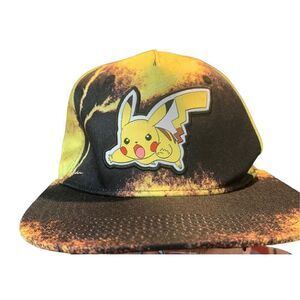 Pokémon Picachu SnapBack Hat Tie-Dye Yellow‎ Black 23”+Circumference Men 1 Sz FM